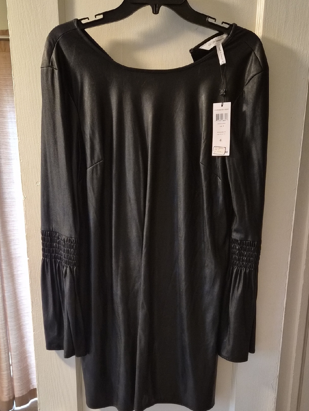 BCBGeneration Black Faux Leather Long Sleeve Dress